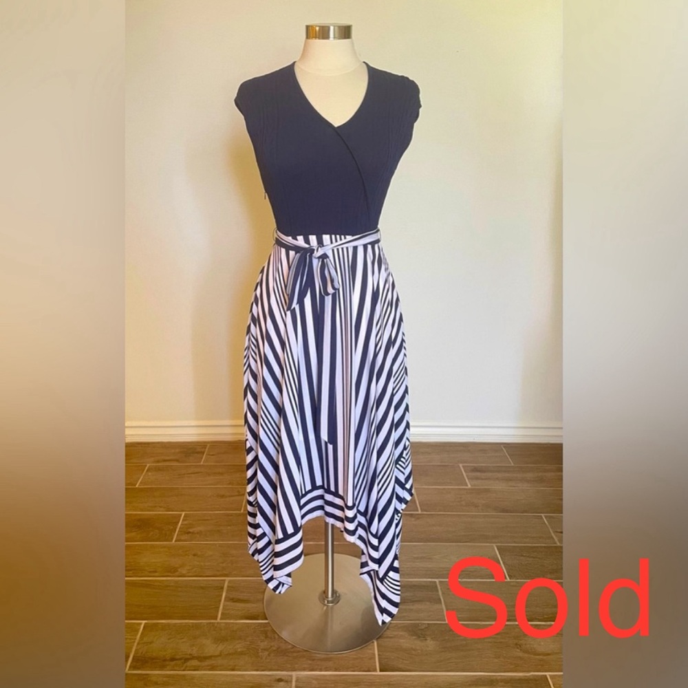 New York & Company Contrast Stripe Hi-Lo Skirt Dress